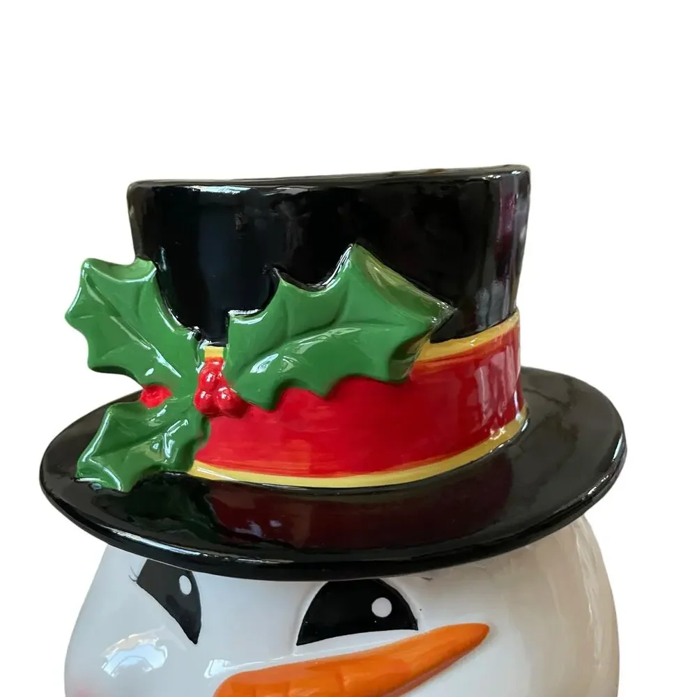 Christmas Cookie Jar Ceramic Snowman with Top Hat Lid Festive Kitchen Decor New